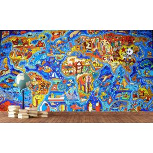 Mappa Del Mondo Di Graffiti - Carta Da Parati Murale Applicato