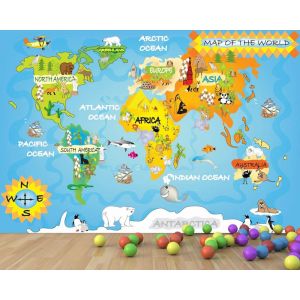 Mappa Del Mondo Per Bambini - Carta Da Parati Per La Decorazione Applicato