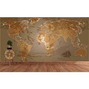 Mappa Del Mondo Nei Toni Del Marrone - Carta Da Parati Foto 3D Applicato