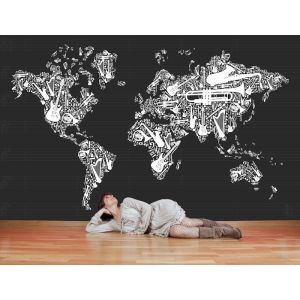 Mappa Del Mondo Degli Strumenti Musicali - Carta Da Parati Foto 3D Applicato