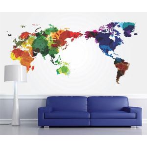 Mappa Del Mondo Dell'Acquerello - Carta Da Parati Murale Applicato