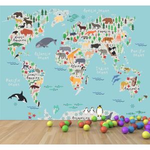 Carta Da Parati Distribuzione Di Animali Mappa Del Mondo
