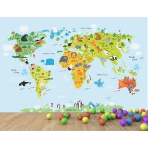 Mappa Del Mondo Animale - Carta Da Parati Murale Applicato
