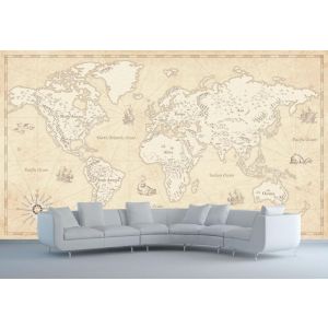 Vecchia Mappa Del Mondo Con I Continenti - Carta Da Parati Murale Applicato