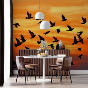 Gli Uccelli Vengono In Autunno - Carta Da Parati Per La Decorazione Applicato