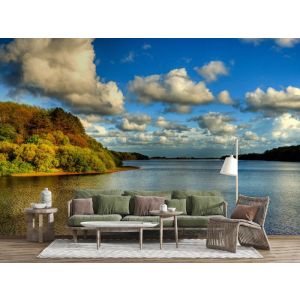 Applicazione Di Carta Da Parati Vista Lago Con Il Bel Tempo