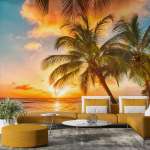 Applicazione Di Carta Da Parati Tramonto E Palme