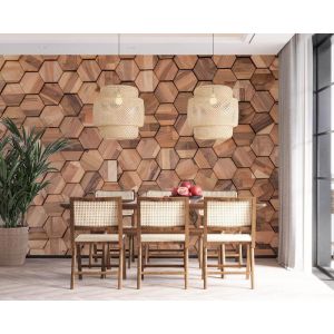 Applicazione Di Carta Da Parati Esagono L'Armonia Del Legno