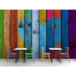 Carta Da Parati Effetto Legno Colorato Con Cuore Moderno
