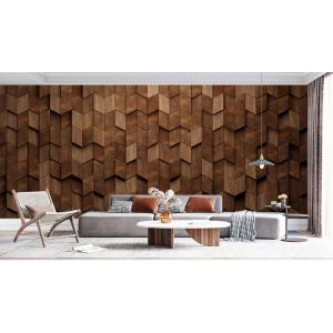 Carta Da Parati Effetto Legno Geometrico 3D Esagonale