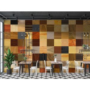 Carta Da Parati Effetto Legno Patchwork Multicolore Moderno