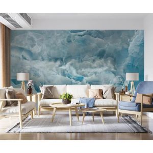 Applicazione Di Carta Da Parati Marmo Artistico Nei Toni Del Blu