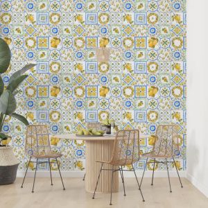 Applicazione Di Carta Da Parati Piastrelle Limone Margherita