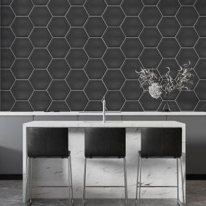 Applicazione Di Carta Da Parati Piastrella Grigia Esagonale