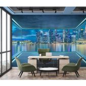 Carta Da Parati Vista Notturna Della Città Attraverso La Finestra