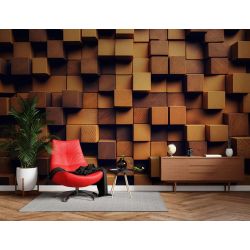 Carta Da Parati Effetto Legno Cubi 3D Geometrici Moderni