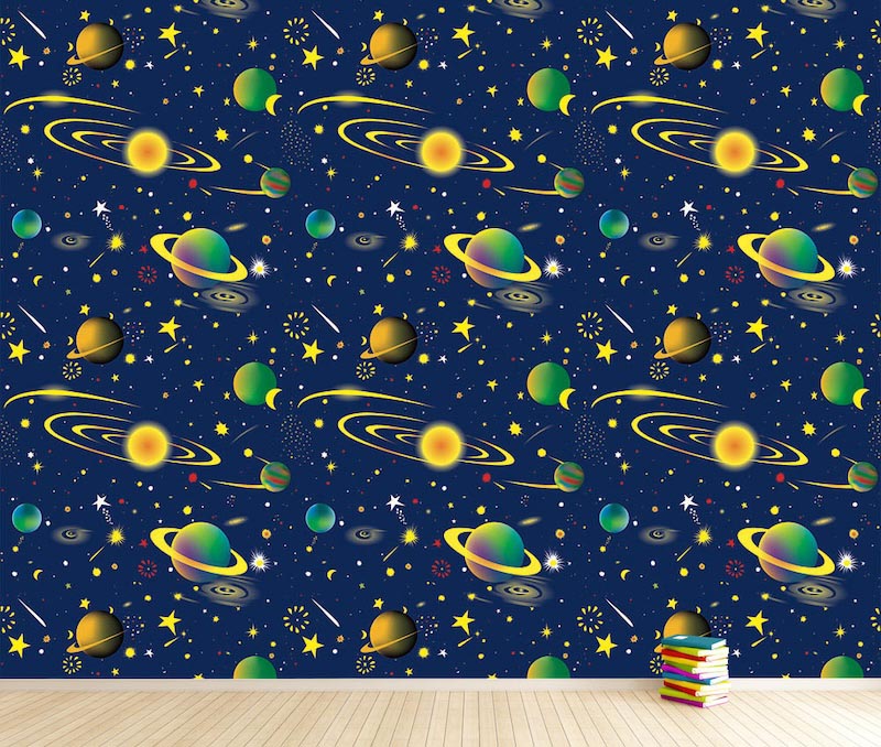 Oggetti Spaziali Colorati - Carta Da Parati Per La Decorazione Applicato