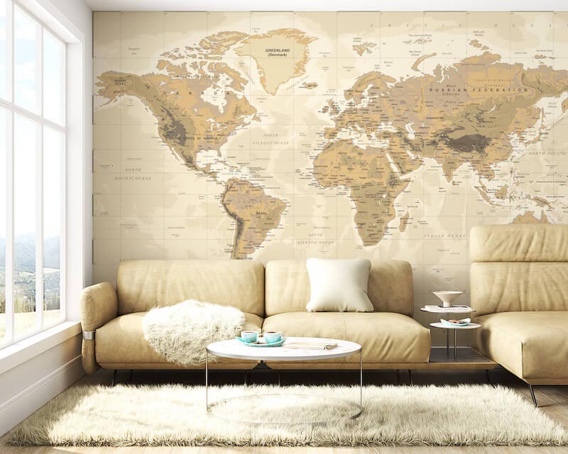 Applicazione Di Carta Da Parati Mappa Del Mondo Fisico Vintage