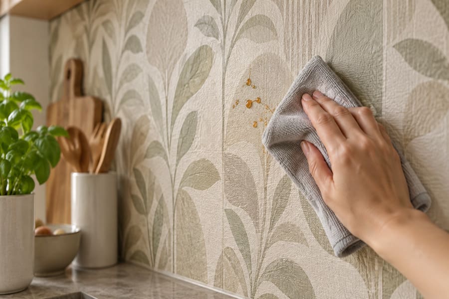 Dettaglio texture della carta da parati lavabile per cucina
